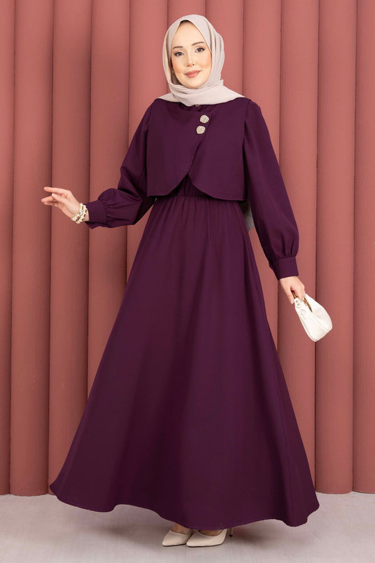 Dress Set with Bolero and Gold Buttons, Burgundy