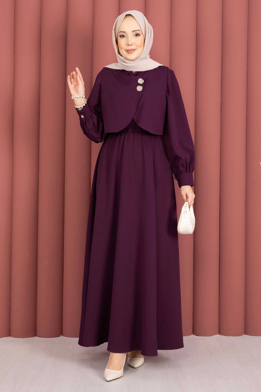 Dress Set with Bolero and Gold Buttons, Burgundy