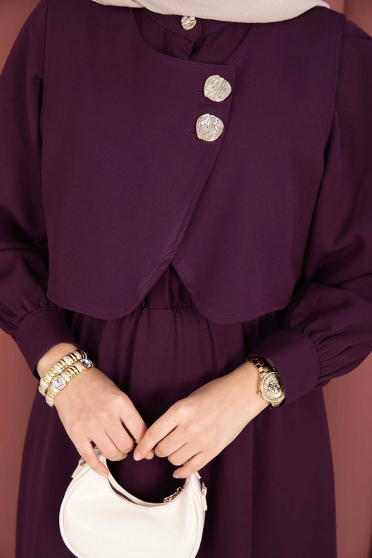 Dress Set with Bolero and Gold Buttons, Burgundy