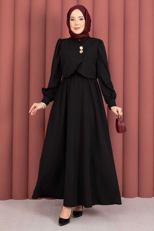 Bolerolu Gouden Jurk Set met Knopen Zwart