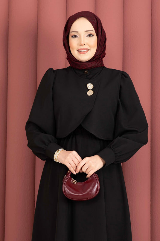 Bolerolu Gouden Jurk Set met Knopen Zwart