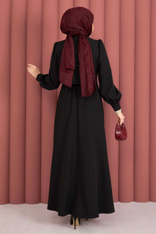 Bolerolu Gouden Jurk Set met Knopen Zwart