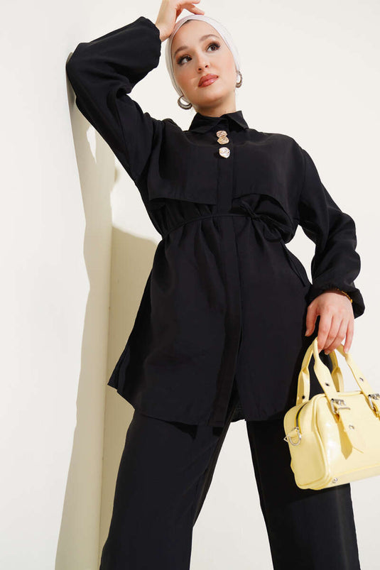 بدلة بوليرو ذهبية بأزرار من قطعتين باللون الأسود