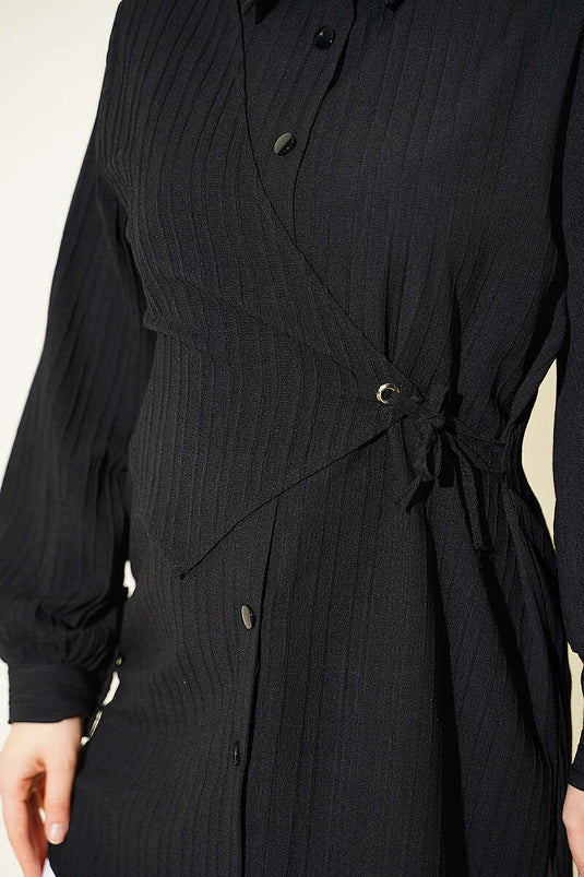 Camisa Con Lazo Negro Y Detalles De Atadura En Estilo Bolero