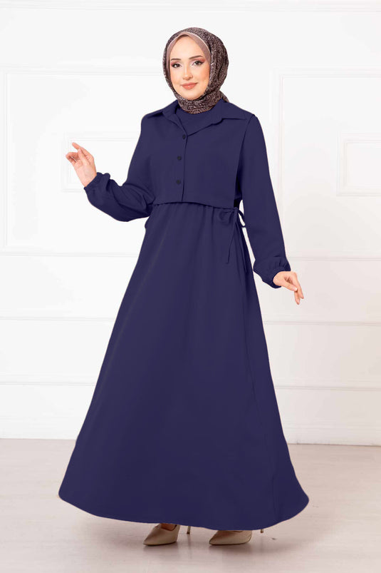 Open Navy Modest Dress Set