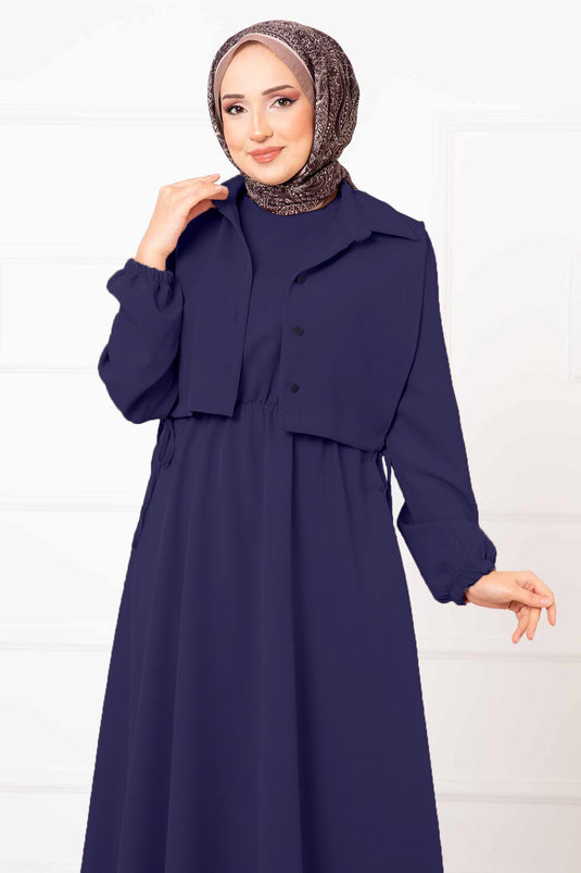Open Navy Modest Dress Set