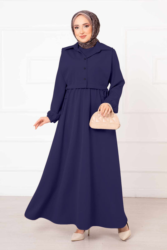 Open Navy Modest Dress Set