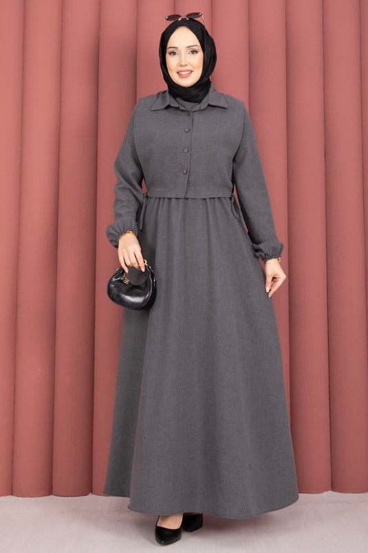 Tesettür-Kleid-Set mit Bolero in Anthrazit