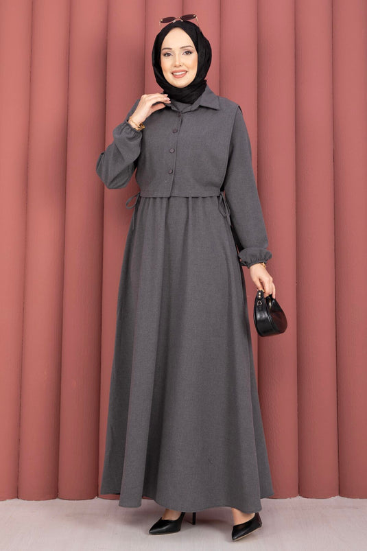 Tesettür-Kleid-Set mit Bolero in Anthrazit