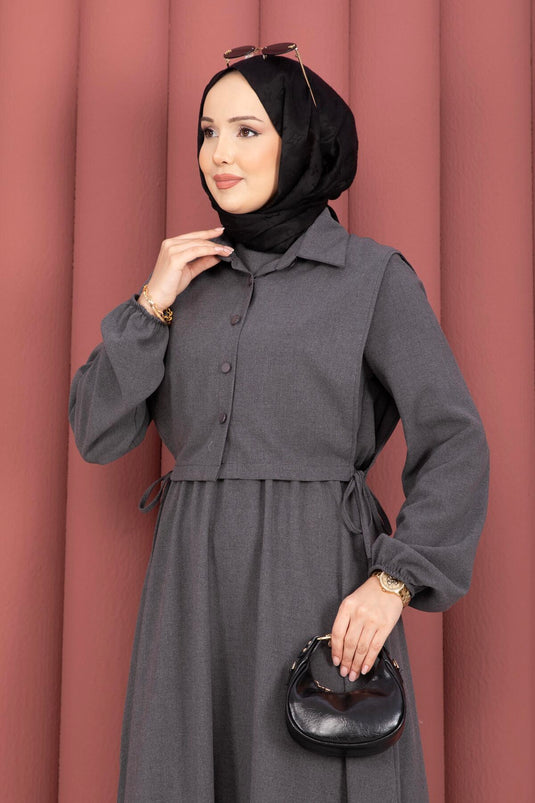 Tesettür-Kleid-Set mit Bolero in Anthrazit