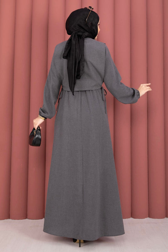 Tesettür-Kleid-Set mit Bolero in Anthrazit