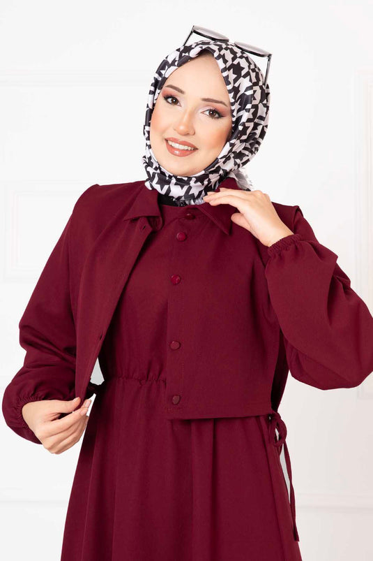 Bolero Hijab Dress Suit Burgundy