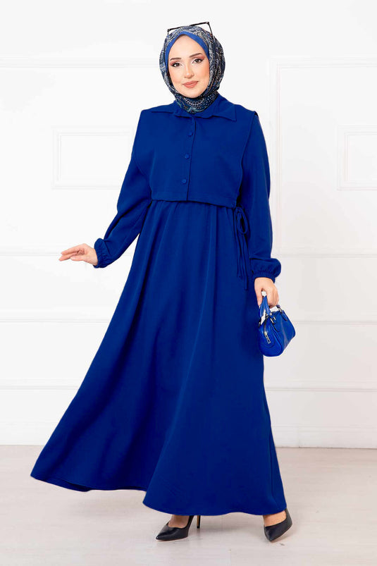Bolerolu Tesettür Elbise Takım Saks