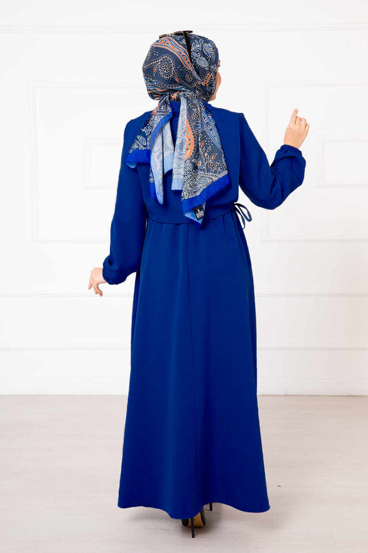 Bolerolu Tesettür Elbise Takım Saks