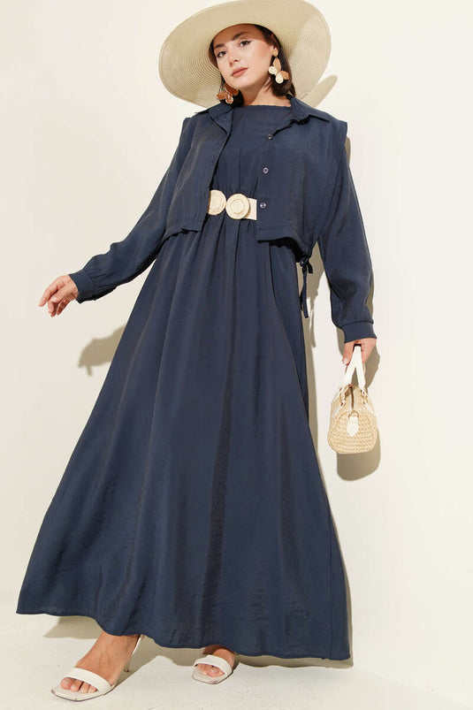 Bolero Waist Elastic Dress Navy Blue