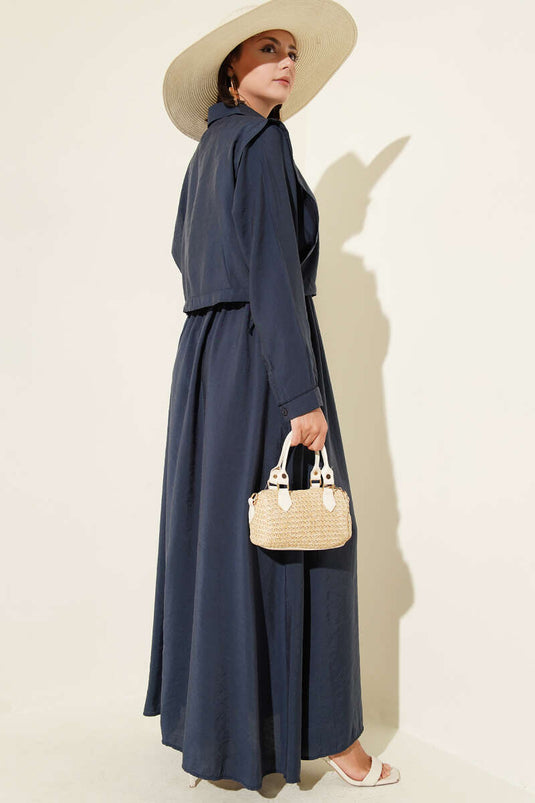 Bolero Waist Elastic Dress Navy Blue