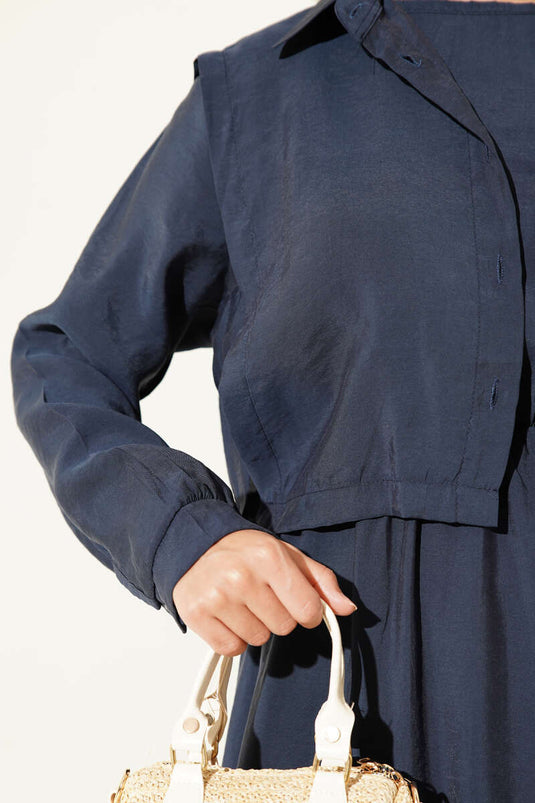 Bolero Waist Elastic Dress Navy Blue
