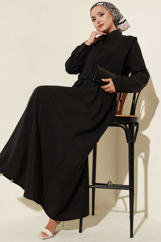 Elastische taillejurk met bolero en zwart