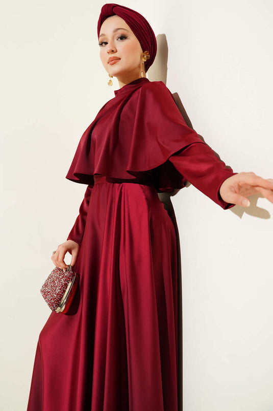 Satin Evening Dress with Boleron, Burgundy