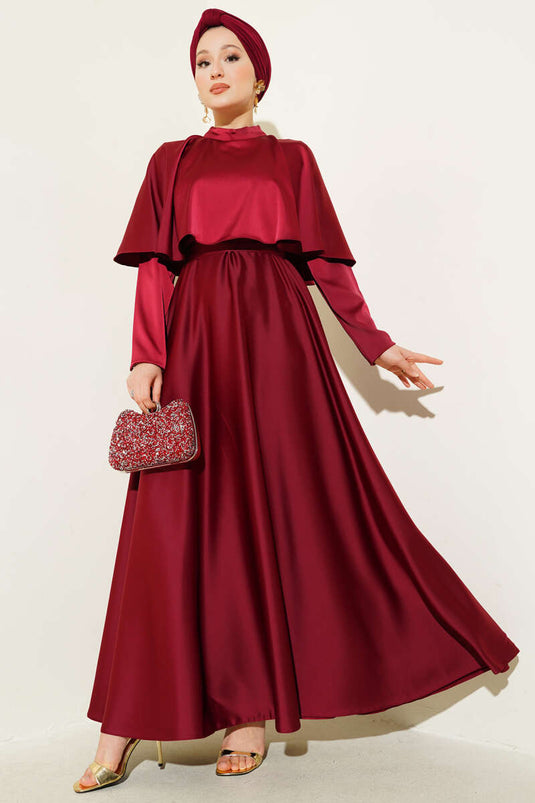 Satin Evening Dress with Boleron, Burgundy