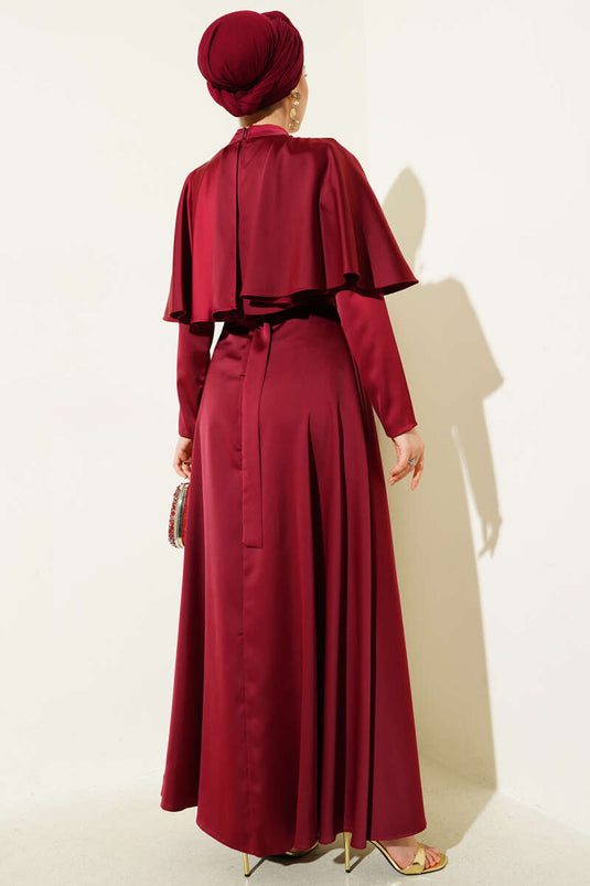 Satin Evening Dress with Boleron, Burgundy