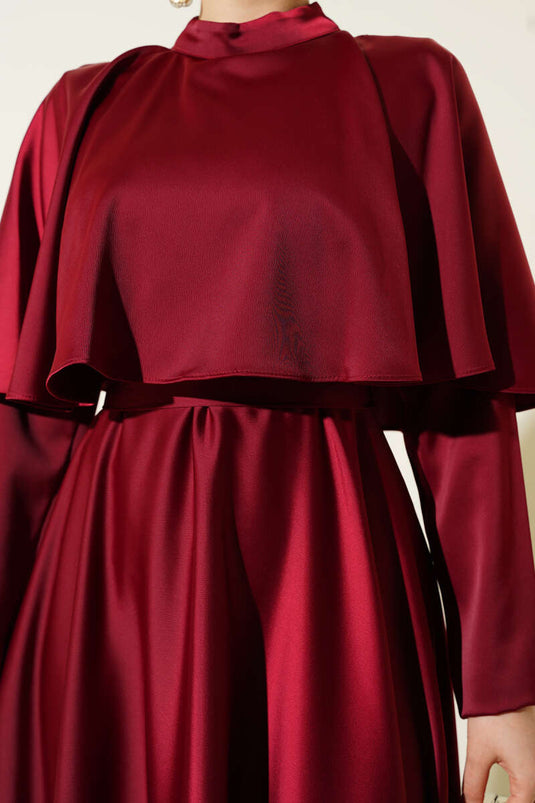 Satin Evening Dress with Boleron, Burgundy