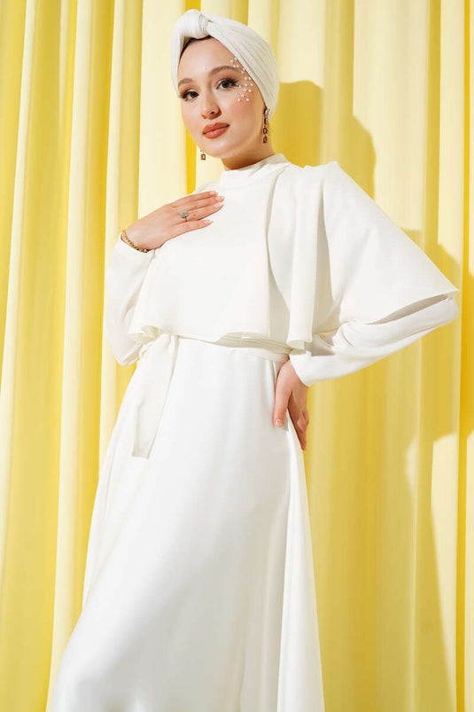 فستان سهرة ساتان مع بوليرون، بيج فاتح