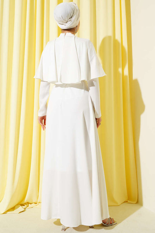 فستان سهرة ساتان مع بوليرون، بيج فاتح