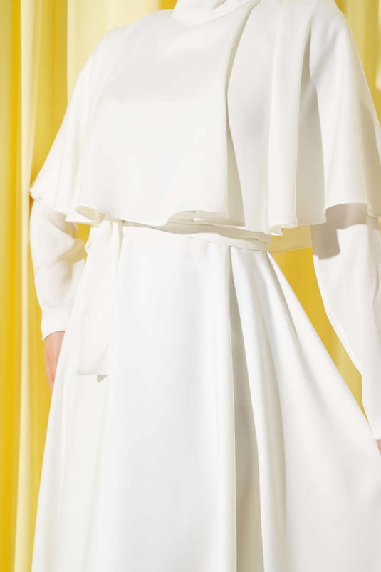 فستان سهرة ساتان مع بوليرون، بيج فاتح