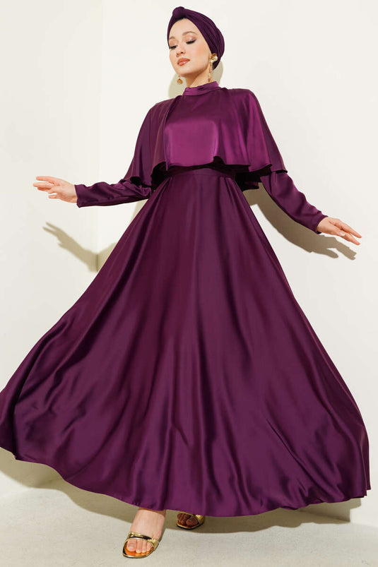 Satin Evening Dress with Boleron, Plum