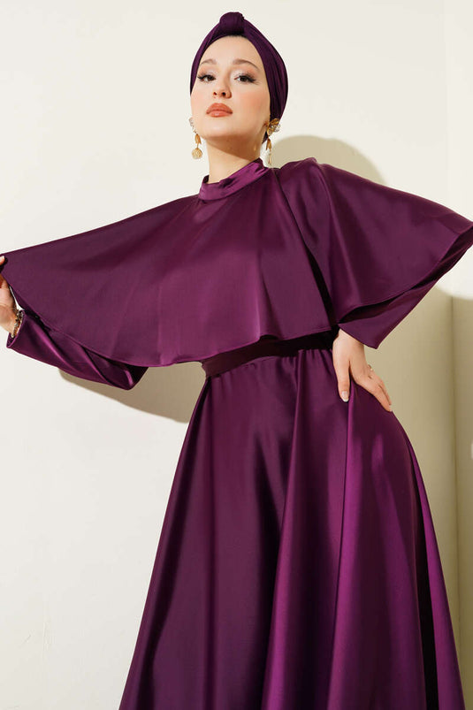 Satin Evening Dress with Boleron, Plum