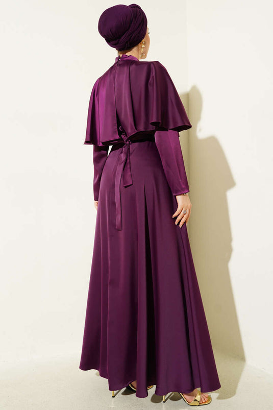 Satin Evening Dress with Boleron, Plum