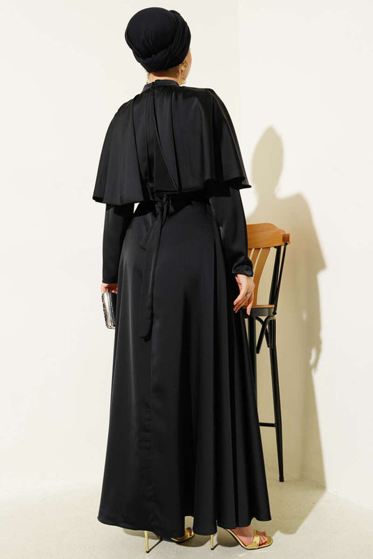 Satin Evening Dress with Boleron, Black