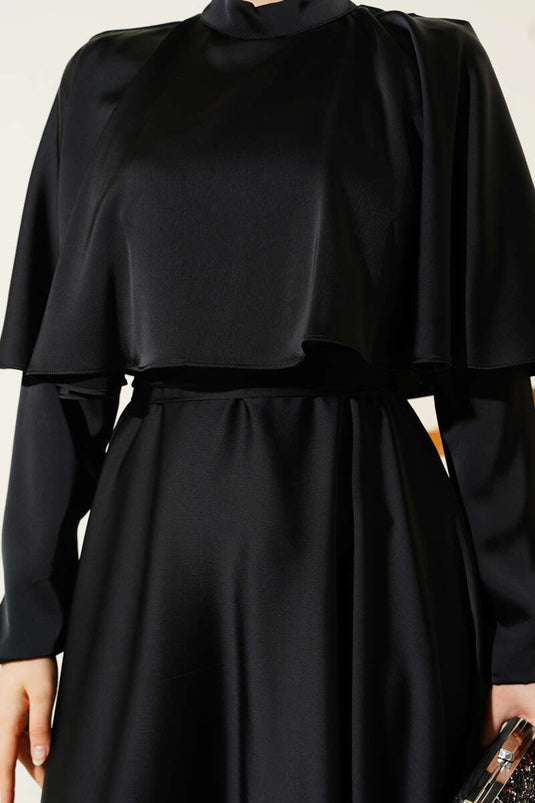 Satin Evening Dress with Boleron, Black