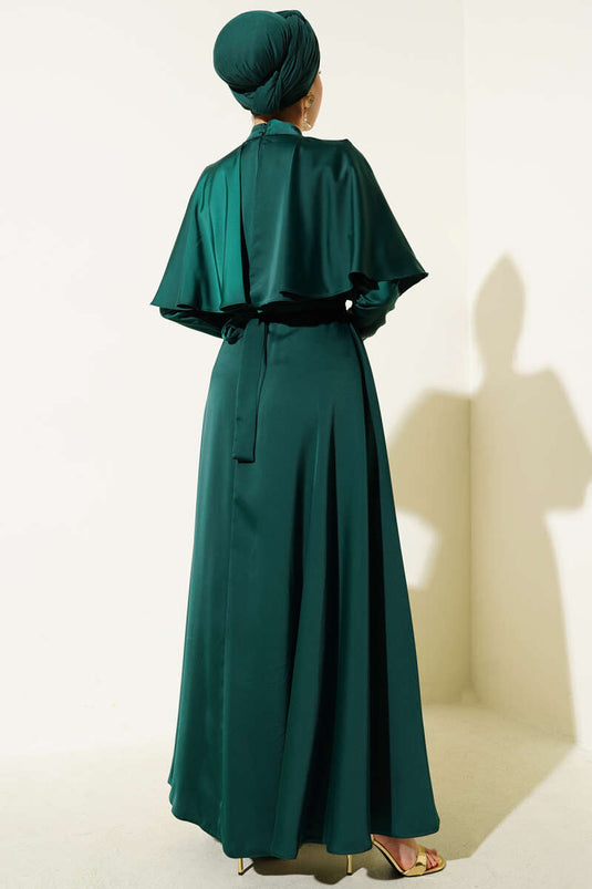Emerald Satin Evening Dress with Boleron