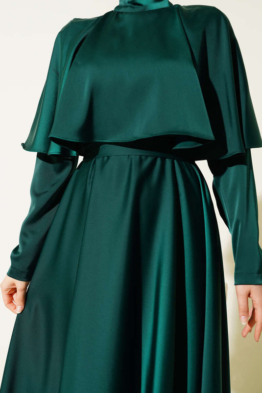 Emerald Satin Evening Dress with Boleron