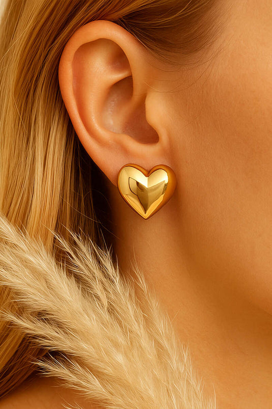 Bombeli Büyük Kalp Küpe Gold