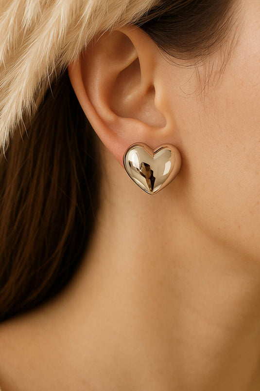 Bombeli Büyük Kalp Küpe Gümüş