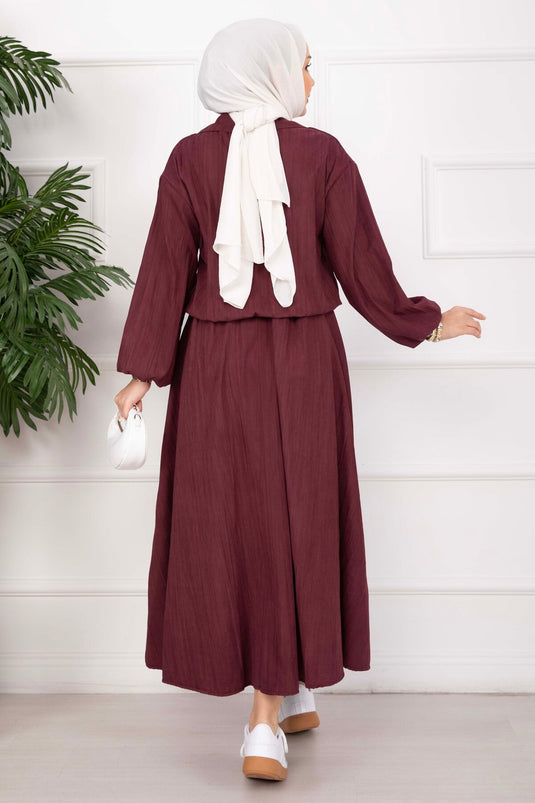 Bomber Ceket & Düğmeli Etek Takım Bordo