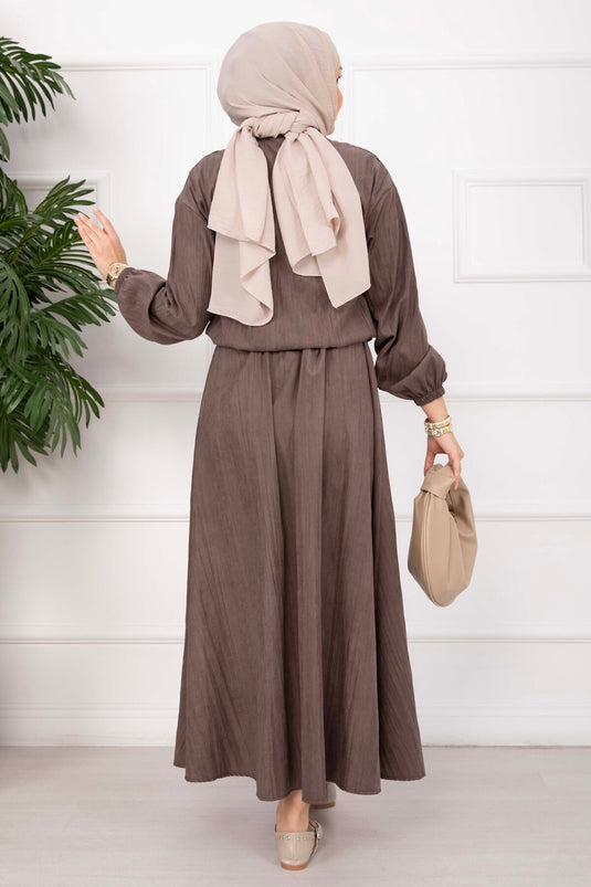 Bomber Jacket & Buttoned Skirt Set Brown