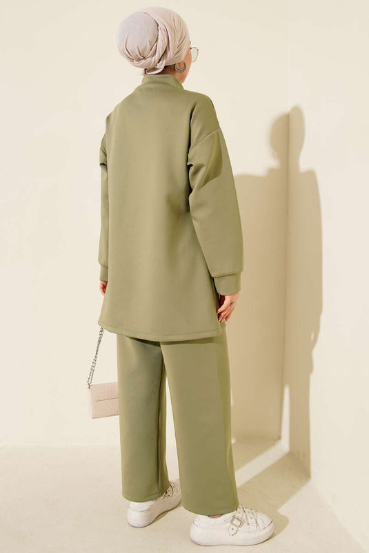 طقم غوص من قطعتين مزين بالخرز، أخضر فاتح