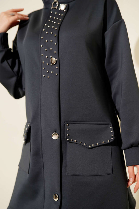 Boncuk Detaylı Scuba İkili Takım Füme