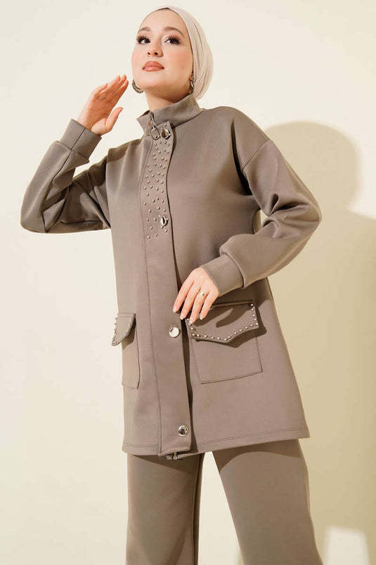 طقم غوص من قطعتين بتفاصيل مطرزة باللون المنك