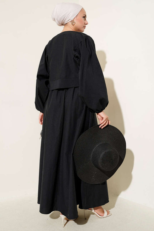 Boncuk Düğmeli Etekli İkili Takım Siyah