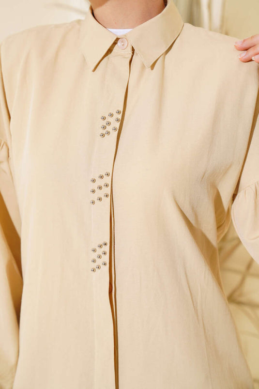 Perlenhemd Beige