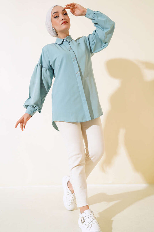 Beaded Embroidered Shirt Mint Green