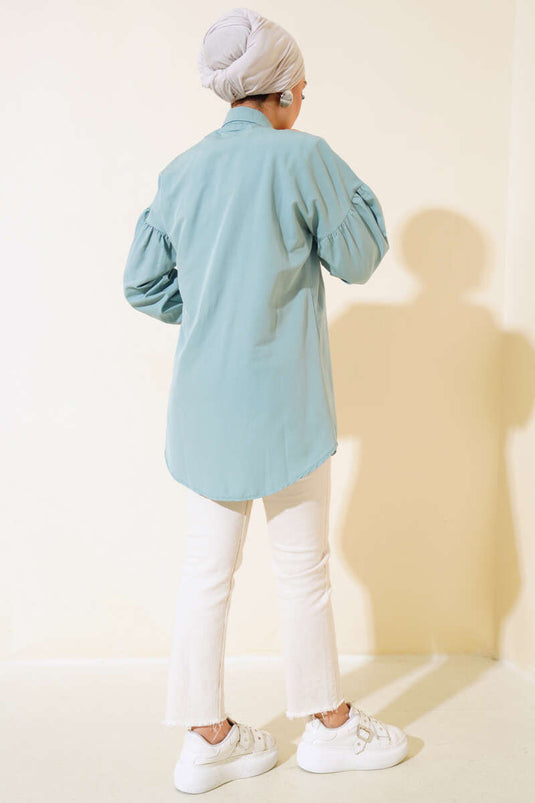 Geborduurd overhemd met kralen, amandelgroen