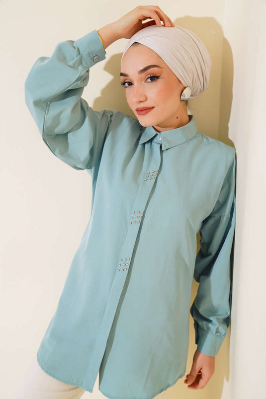 Beaded Embroidered Shirt Mint Green