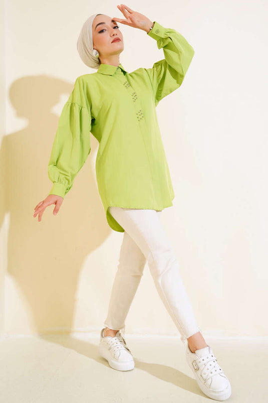 Beaded Embroidered Shirt Pistachio Green