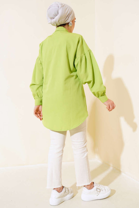 Perlenbesticktes Hemd Pistaziengrün